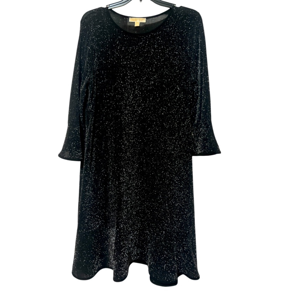 MICHAEL Michael Kors Metallic Silver & BlackFlutter Sleeve Dress Size Women's 1X
